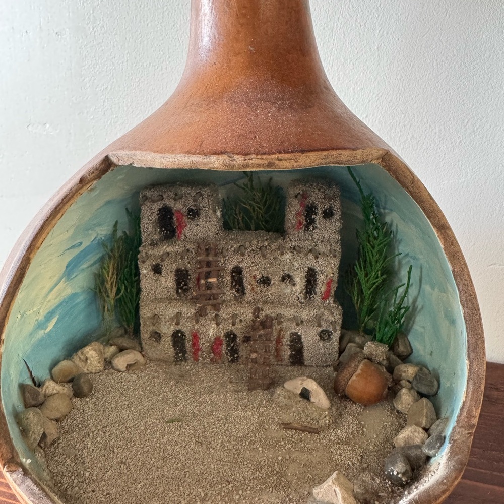 Rustic Brown and Blue Handmade Diorama Gourd Vase